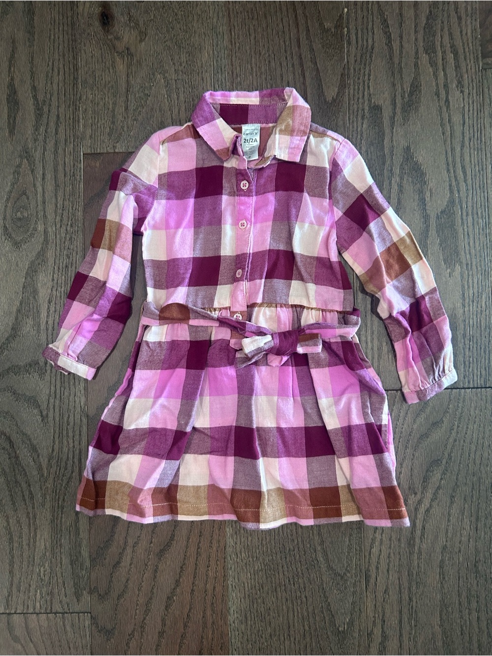 Carter's Size 2T Girl's Button Down Plaid Shirt Dress
